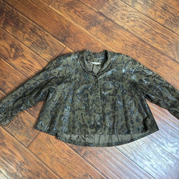 Vintage Bart Statement Green Leather Jacket with Floral Print - Picture 6 of 14